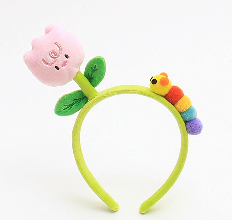 Funny Plush Flower Headband with Rainbow Caterpillar