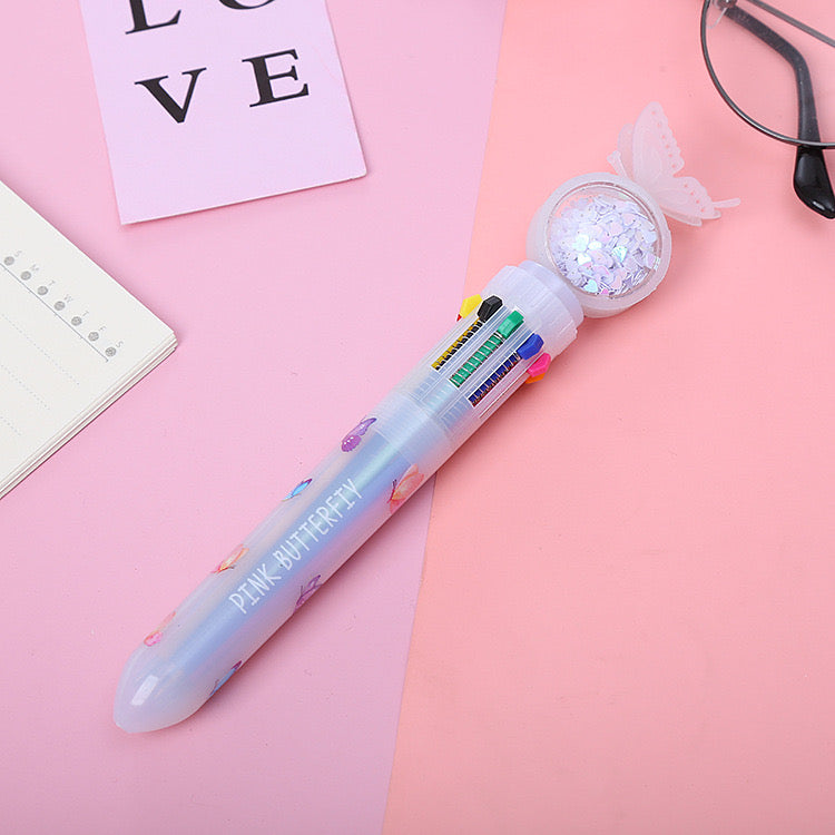 🦋 Glitter Butterfly Multi-Color Pen – 10 Colors in 1 🦋
