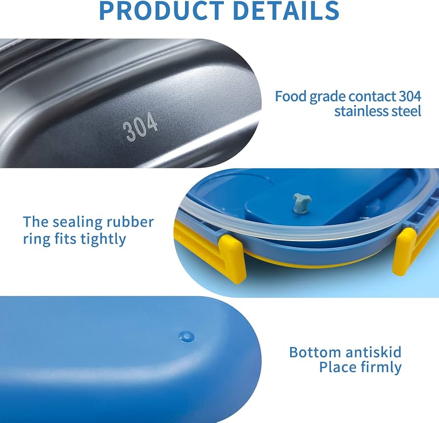 🧃 Kids Stainless Steel Bento Lunch Box – Leak-Resistant 3-Compartment Design