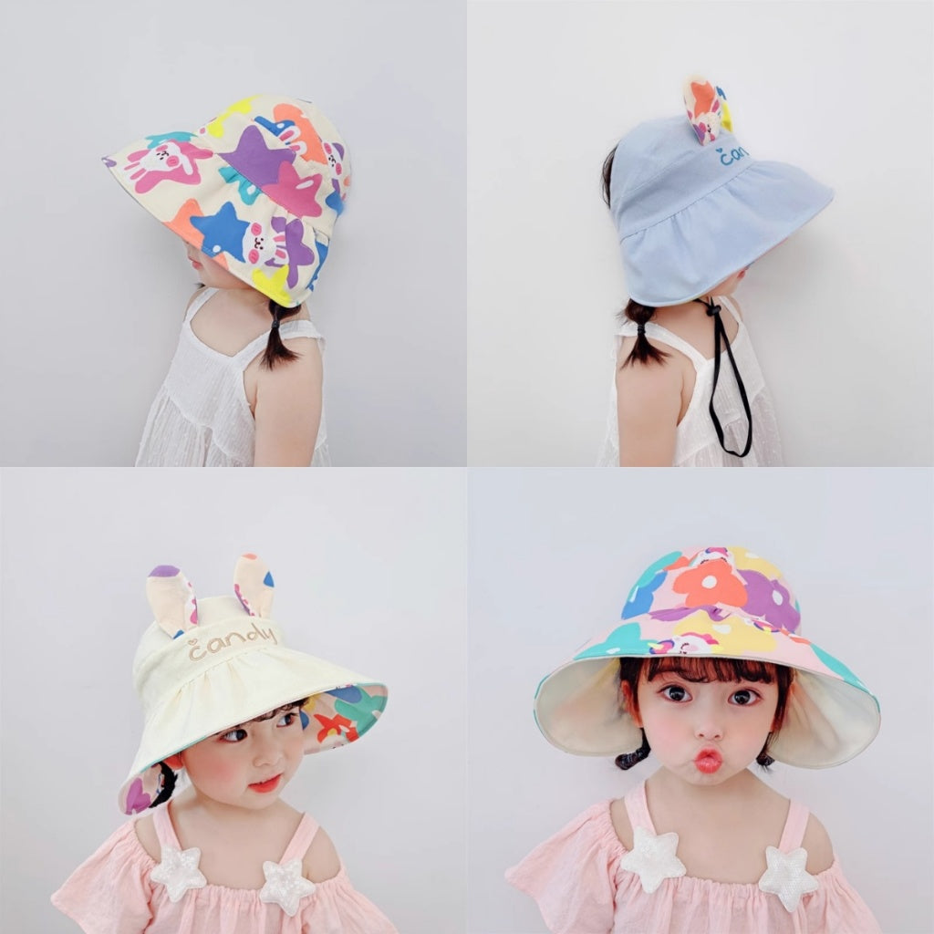 Adorable reversible kids sun hat – two styles in one! 🐻🌈
