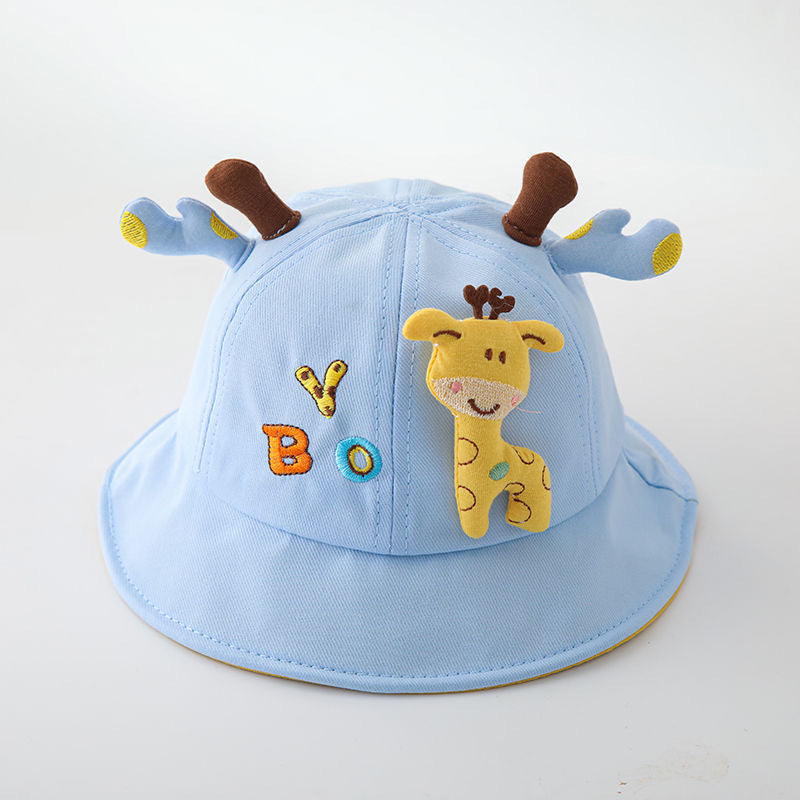 Cute Kids Giraffe Hat with 3D Antlers – Cartoon Animal Bucket Hat (Ages 1–4)