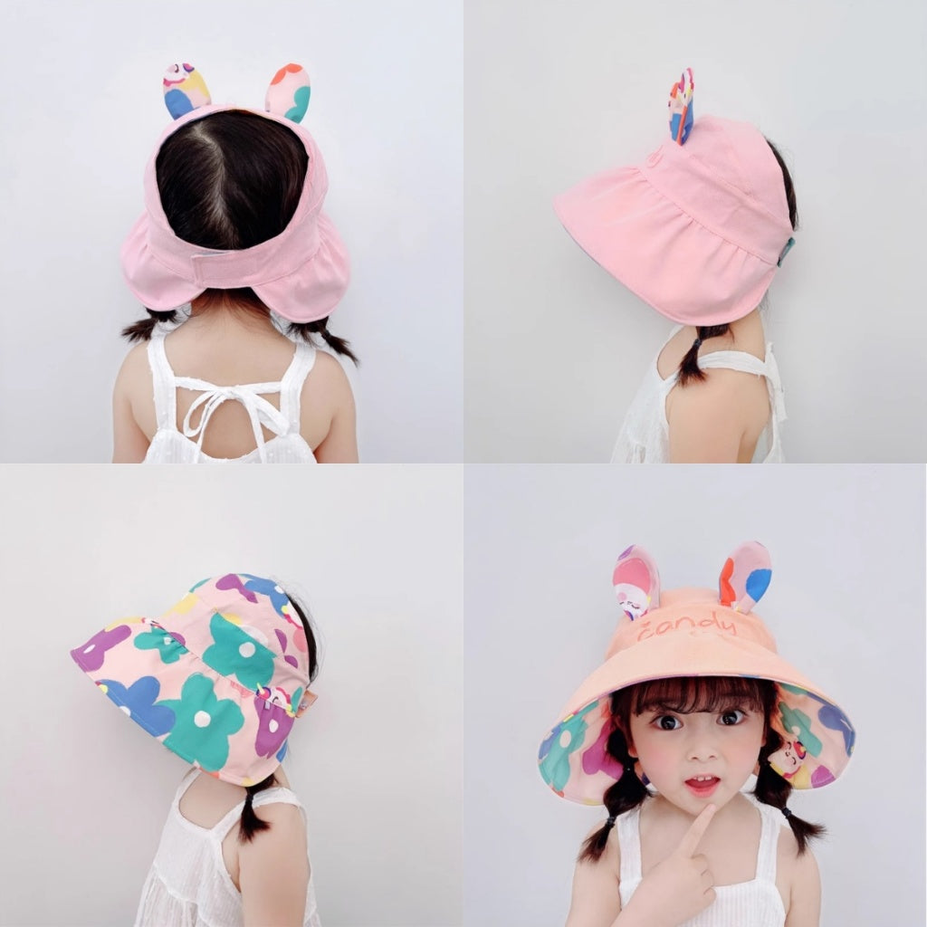 Adorable reversible kids sun hat – two styles in one! 🐻🌈