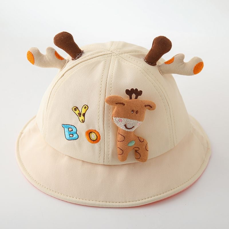 Cute Kids Giraffe Hat with 3D Antlers – Cartoon Animal Bucket Hat (Ages 1–4)