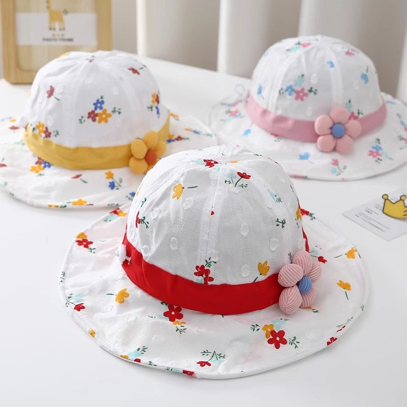Floral Kids Sun Hat with Cute Flower Decoration