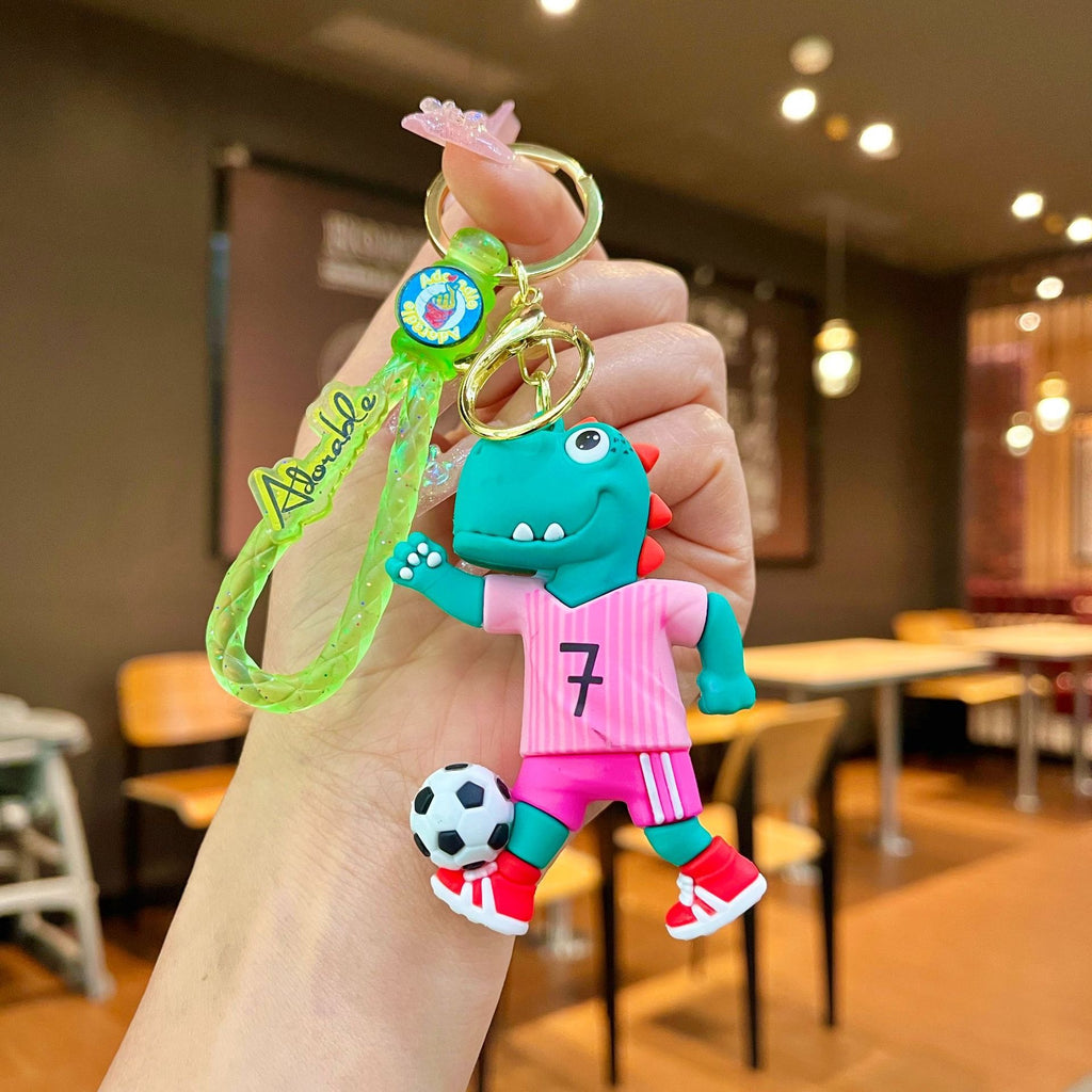 🦖 Soccer Dinosaur Keychain | Cute Cartoon Keyring