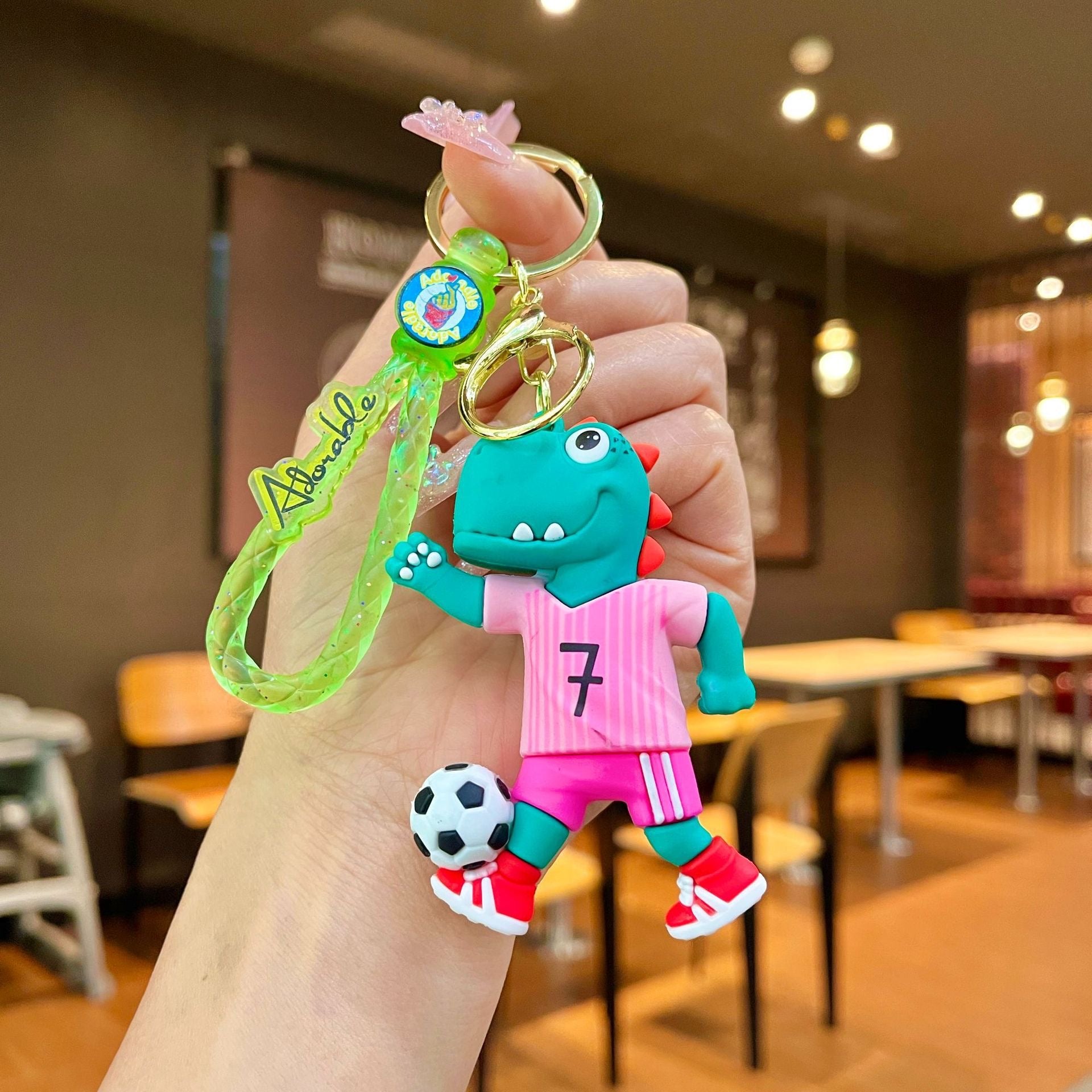 🦖 Soccer Dinosaur Keychain | Cute Cartoon Keyring