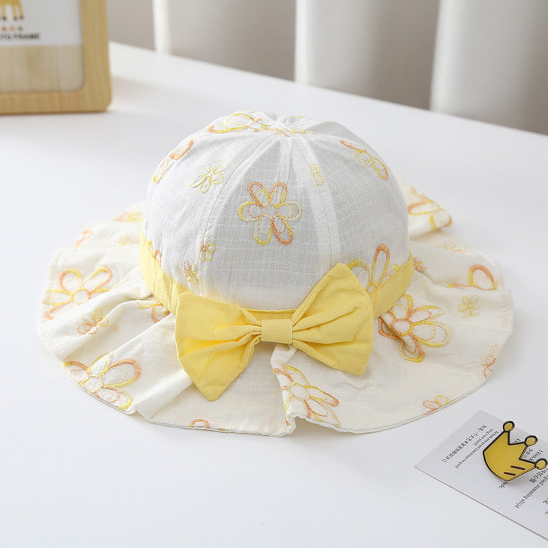 Kids Sun Hat with Bow – Cute Floral Print Wide Brim Hat for Girls (Ages 1–5)