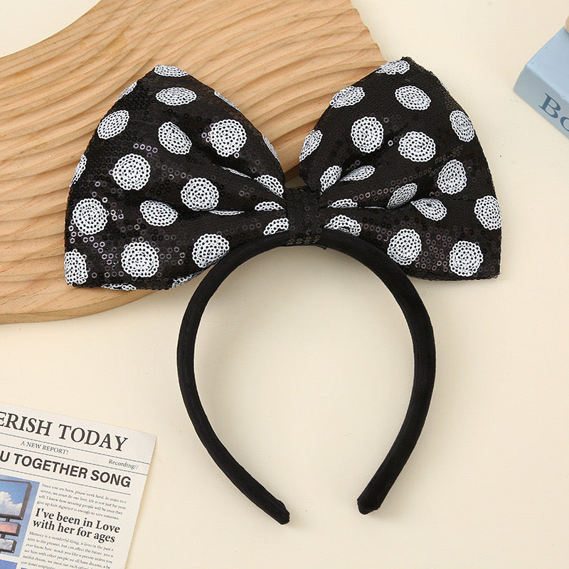 Black and Red Polka-Dot Sequin Bow Headband