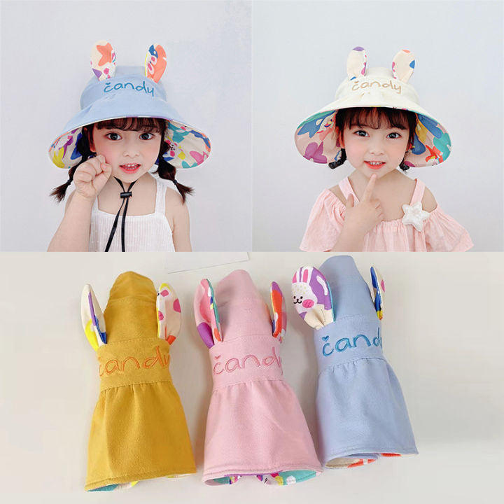 Adorable reversible kids sun hat – two styles in one! 🐻🌈