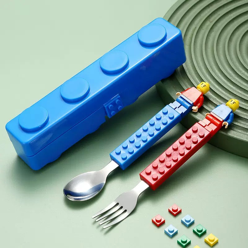 LEGO Style Kids Cutlery Set with Storage Case