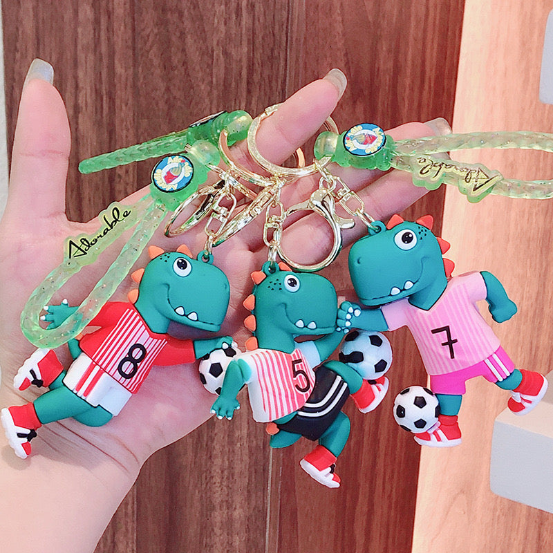 🦖 Soccer Dinosaur Keychain | Cute Cartoon Keyring