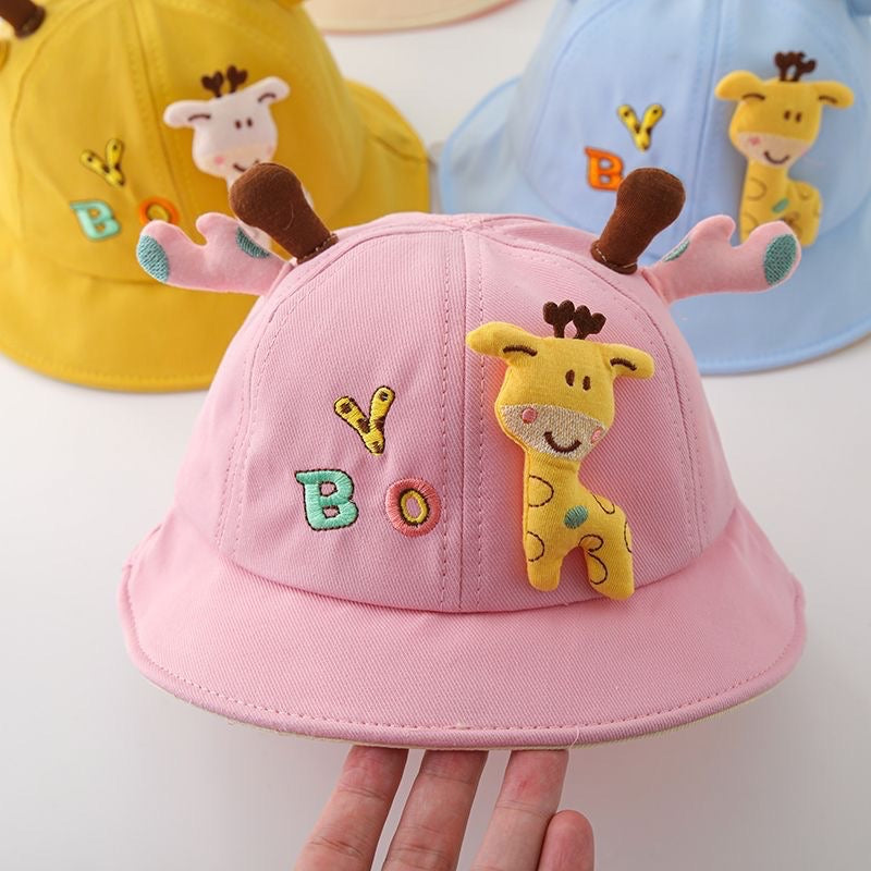 Cute Kids Giraffe Hat with 3D Antlers – Cartoon Animal Bucket Hat (Ages 1–4)