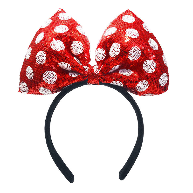 Black and Red Polka-Dot Sequin Bow Headband
