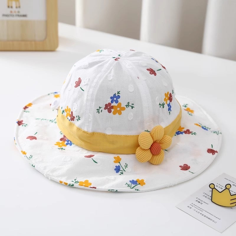 Floral Kids Sun Hat with Cute Flower Decoration