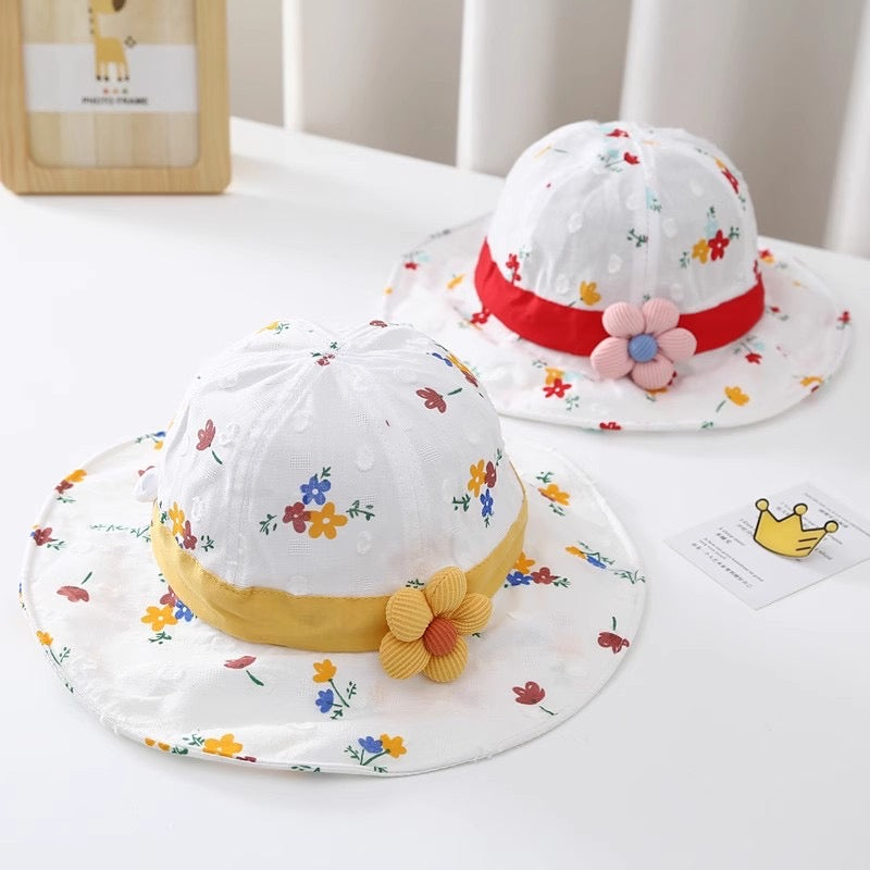Floral Kids Sun Hat with Cute Flower Decoration
