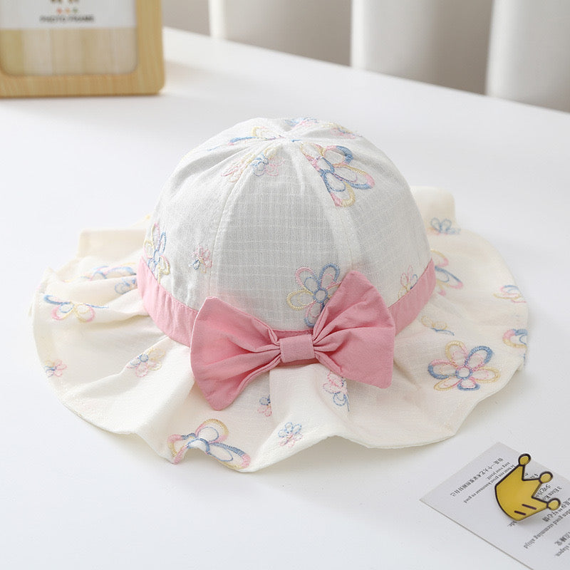 Kids Sun Hat with Bow – Cute Floral Print Wide Brim Hat for Girls (Ages 1–5)
