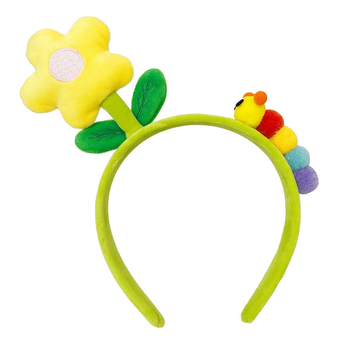 Funny Plush Flower Headband with Rainbow Caterpillar