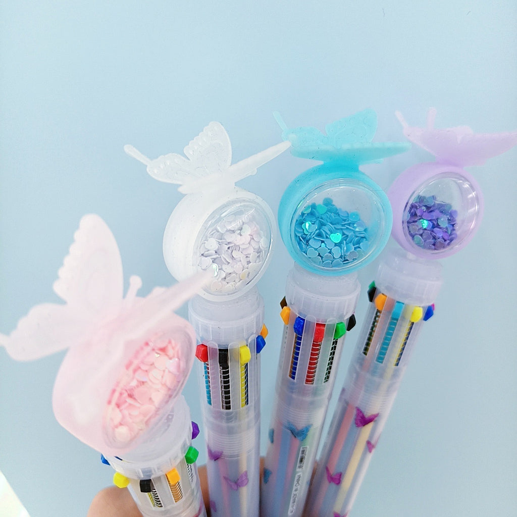 🦋 Glitter Butterfly Multi-Color Pen – 10 Colors in 1 🦋