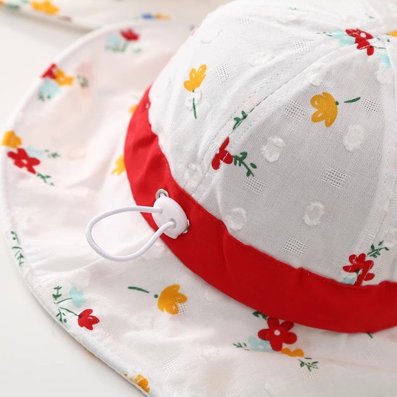 Floral Kids Sun Hat with Cute Flower Decoration