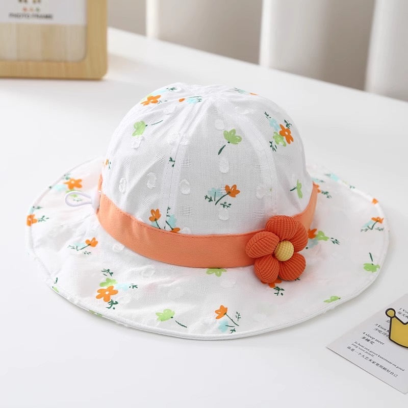 Floral Kids Sun Hat with Cute Flower Decoration