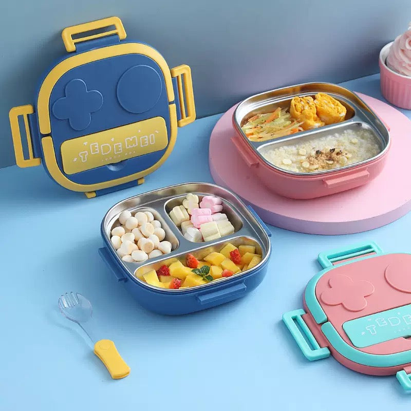 🧃 Kids Stainless Steel Bento Lunch Box – Leak-Resistant 3-Compartment Design