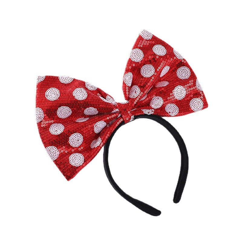 Black and Red Polka-Dot Sequin Bow Headband