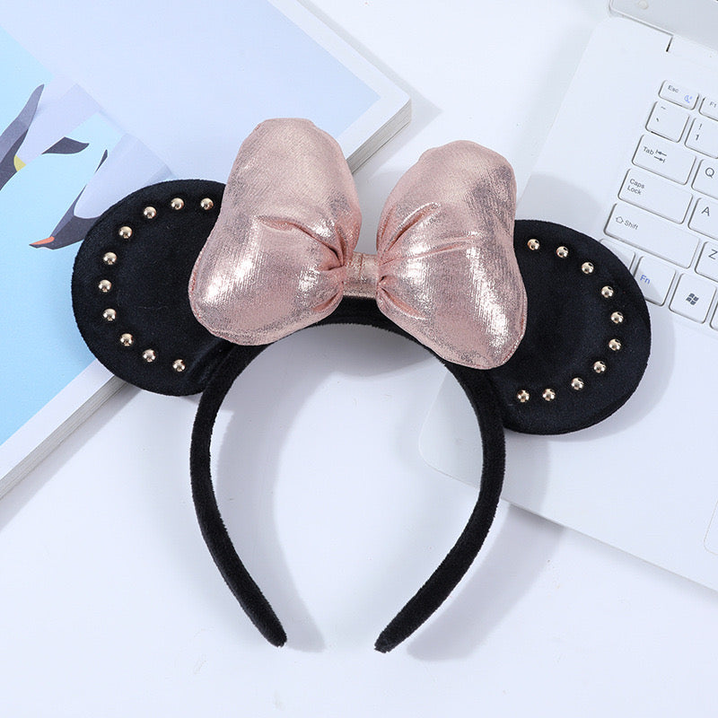 Mouse Ears with Metallic Red and Pink Bow + Stud Detail