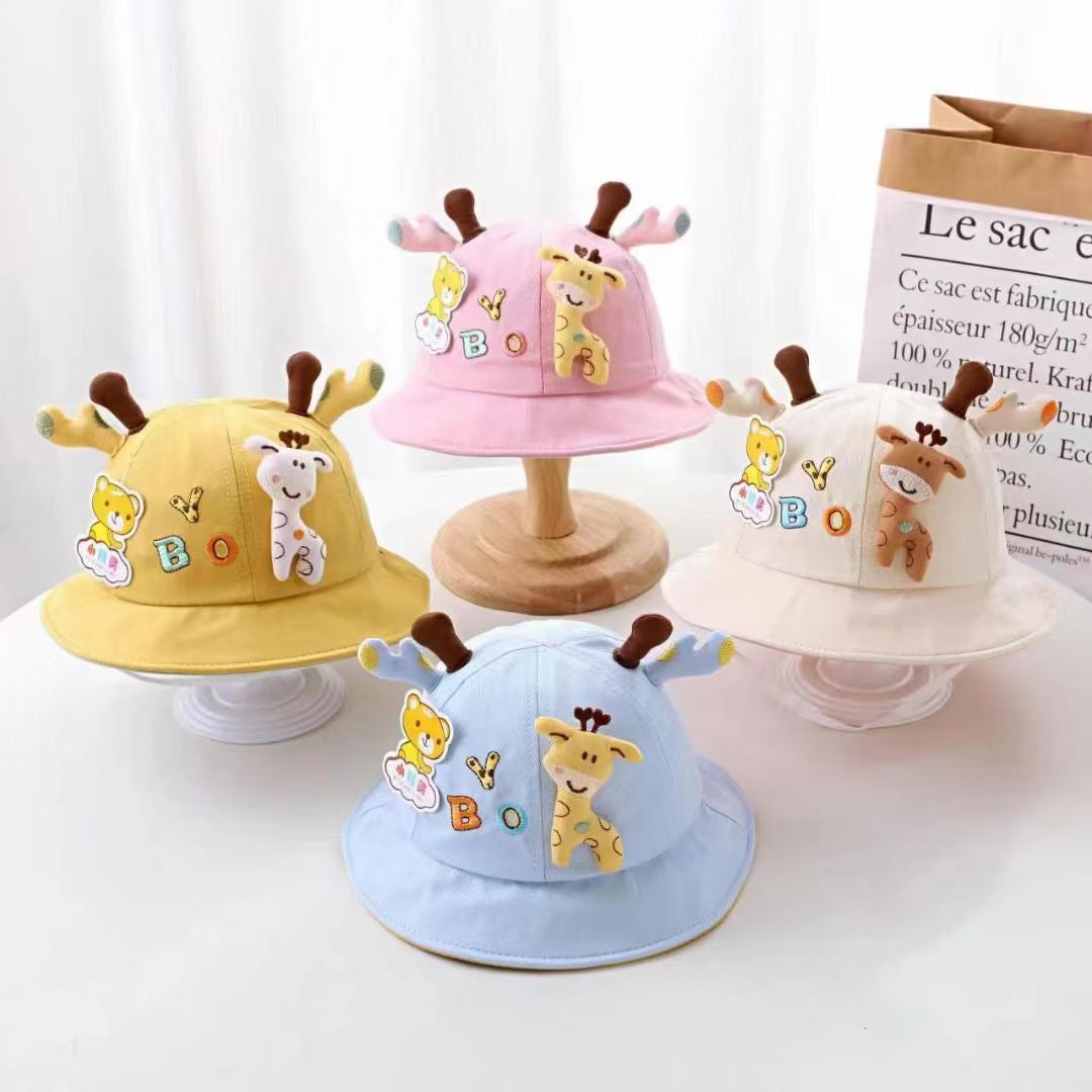 Cute Kids Giraffe Hat with 3D Antlers – Cartoon Animal Bucket Hat (Ages 1–4)