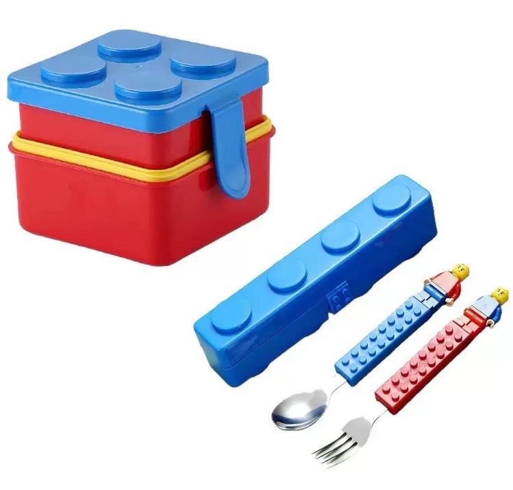 LEGO Style Kids Cutlery Set with Storage Case