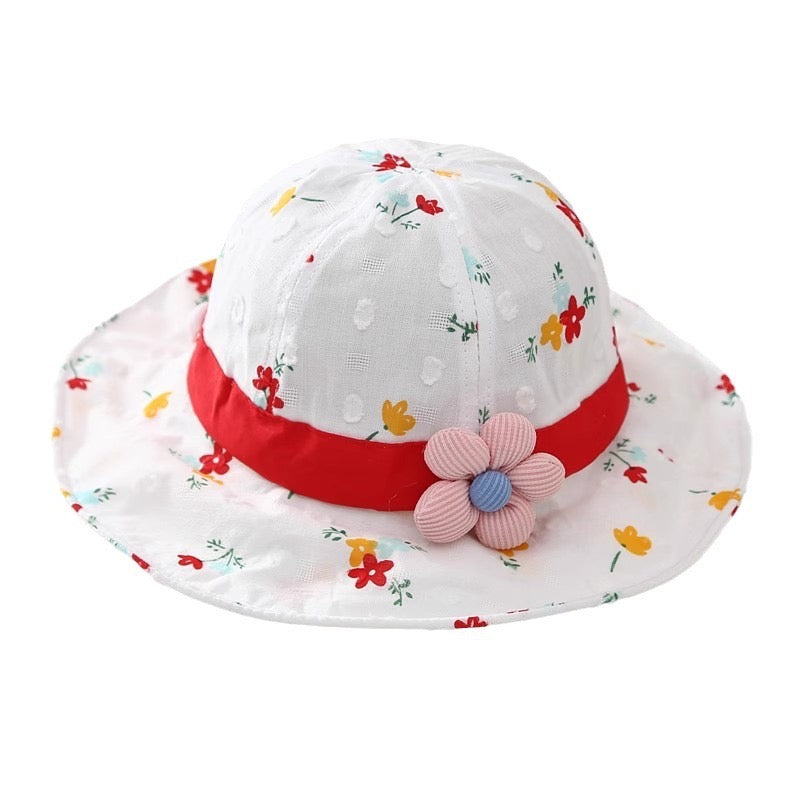 Floral Kids Sun Hat with Cute Flower Decoration