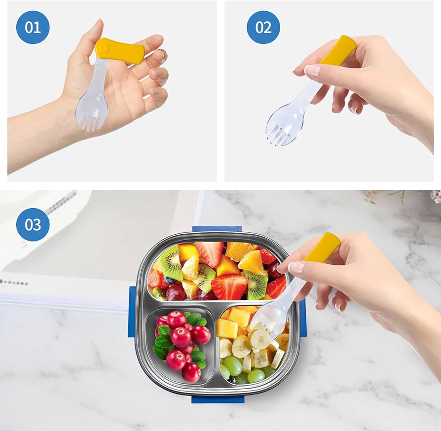 🧃 Kids Stainless Steel Bento Lunch Box – Leak-Resistant 3-Compartment Design