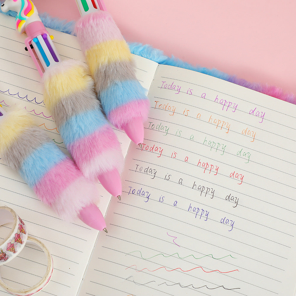 🦄 Cute Furry Multi-Color Pen 6PCS
