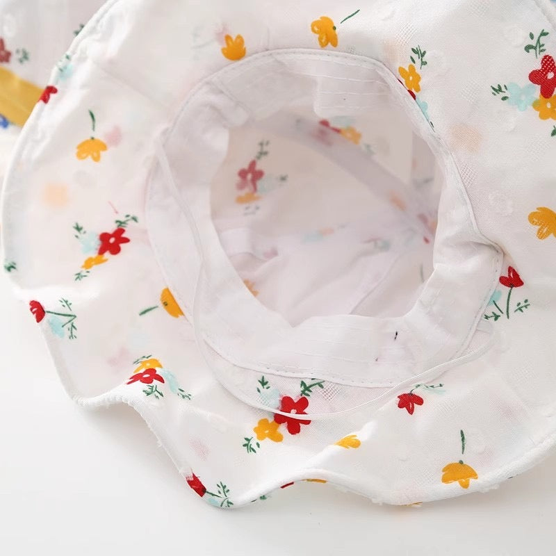 Floral Kids Sun Hat with Cute Flower Decoration
