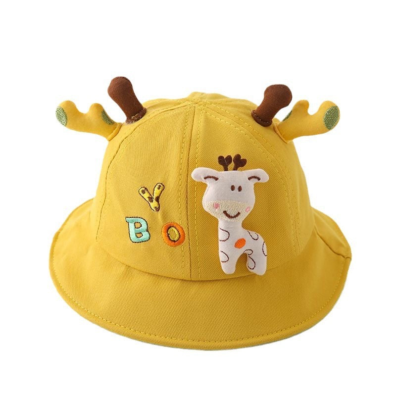 Cute Kids Giraffe Hat with 3D Antlers – Cartoon Animal Bucket Hat (Ages 1–4)