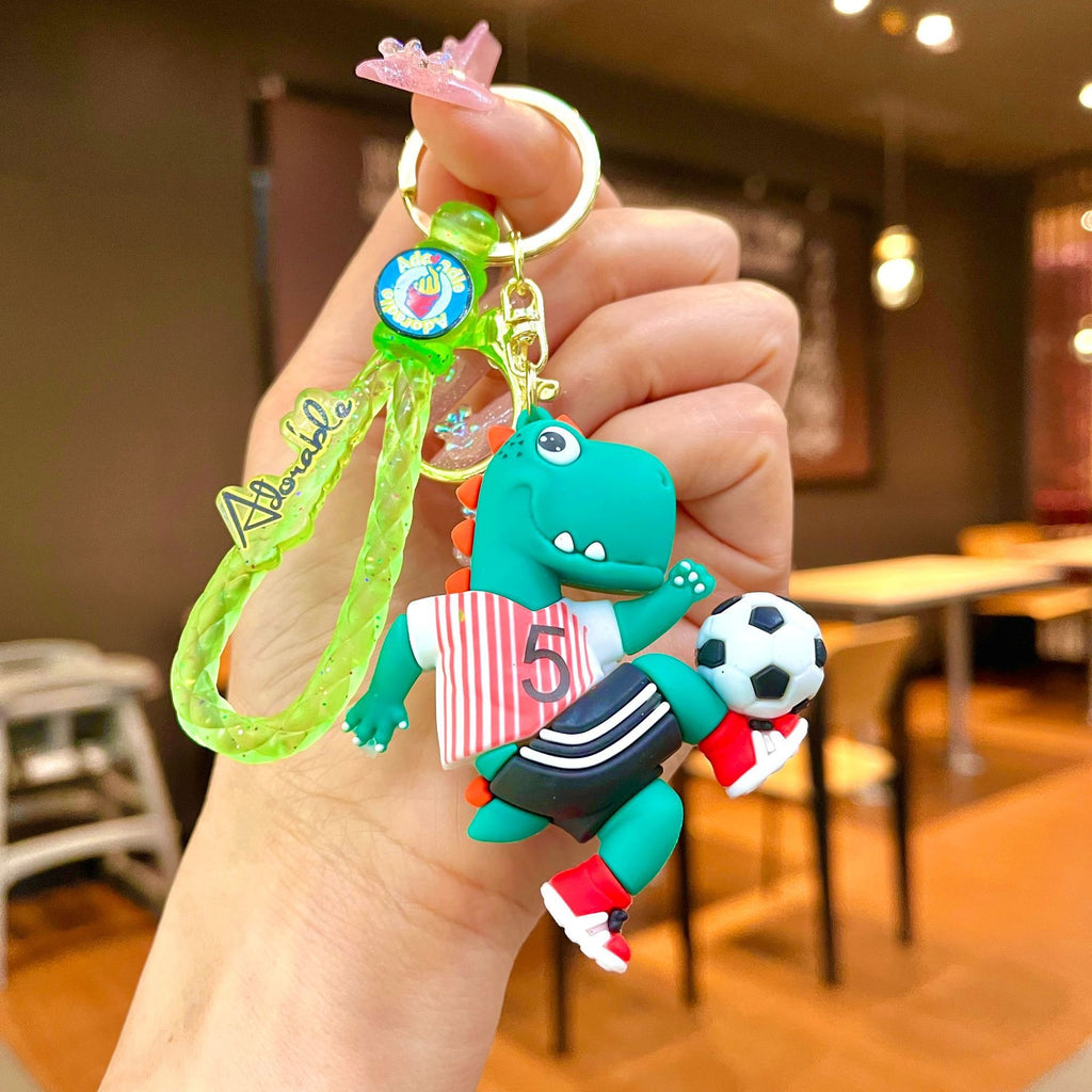 🦖 Soccer Dinosaur Keychain | Cute Cartoon Keyring