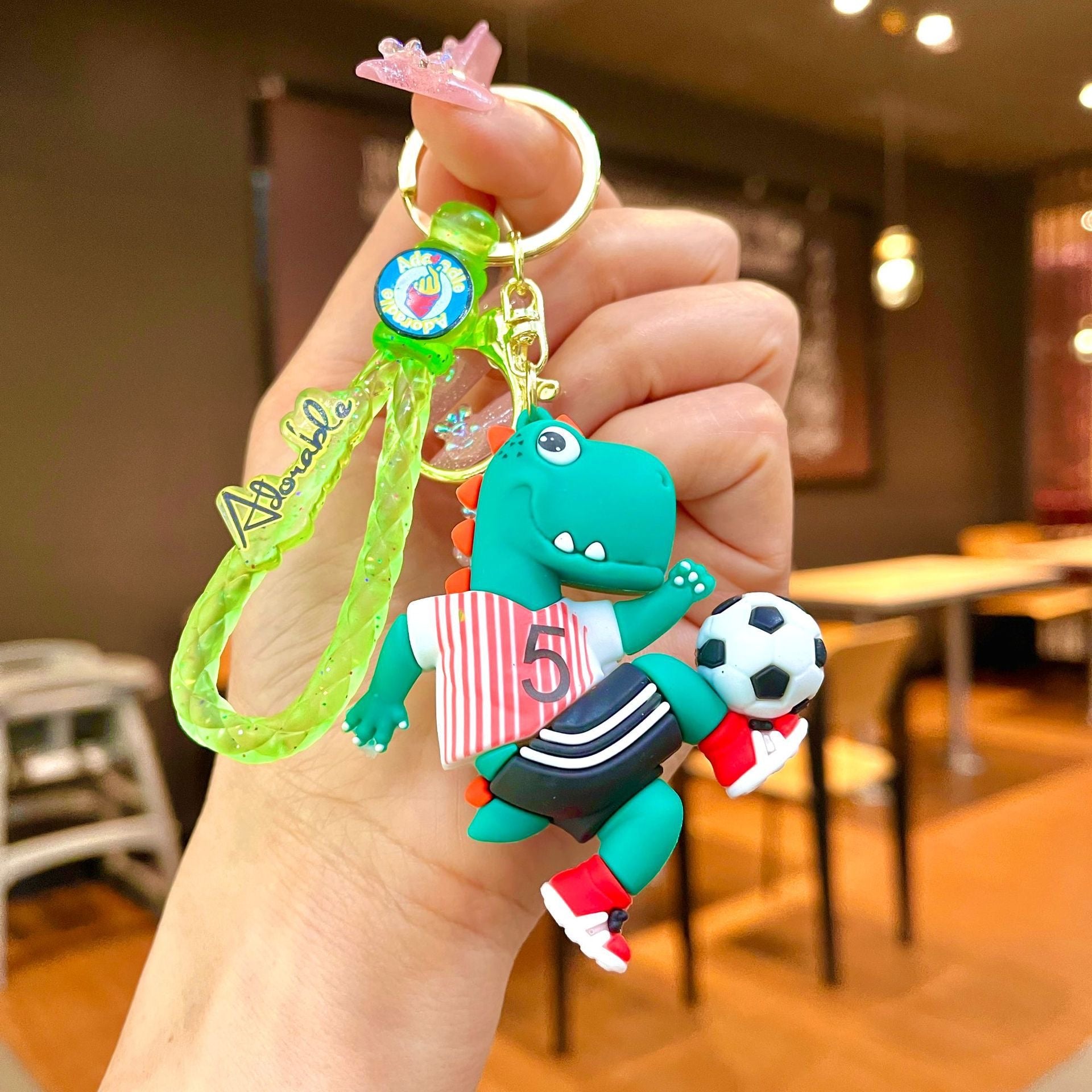 🦖 Soccer Dinosaur Keychain | Cute Cartoon Keyring