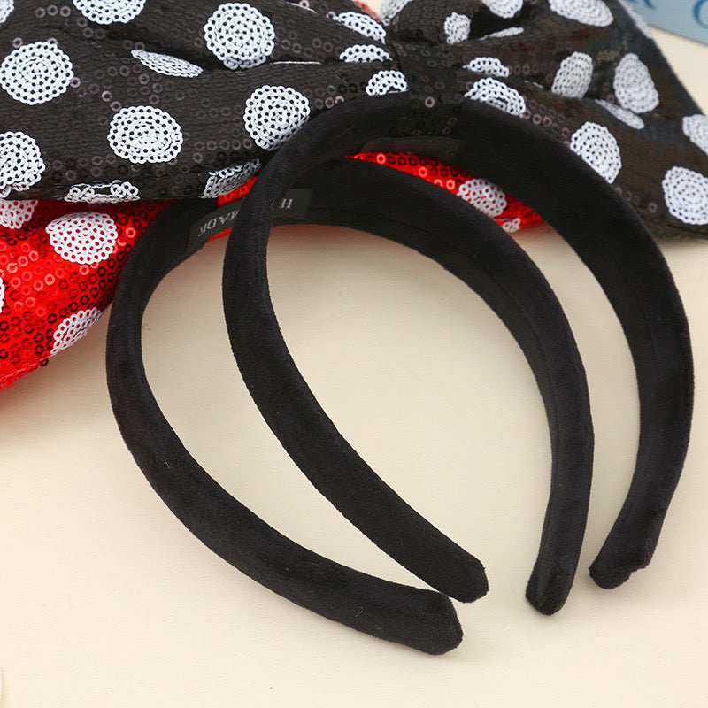 Black and Red Polka-Dot Sequin Bow Headband