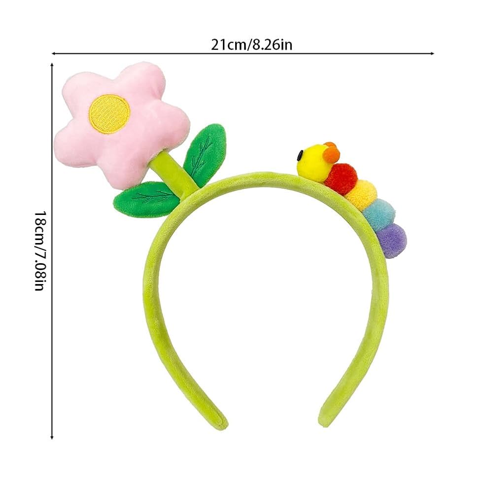 Funny Plush Flower Headband with Rainbow Caterpillar