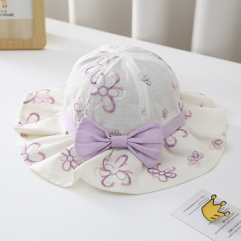 Kids Sun Hat with Bow – Cute Floral Print Wide Brim Hat for Girls (Ages 1–5)