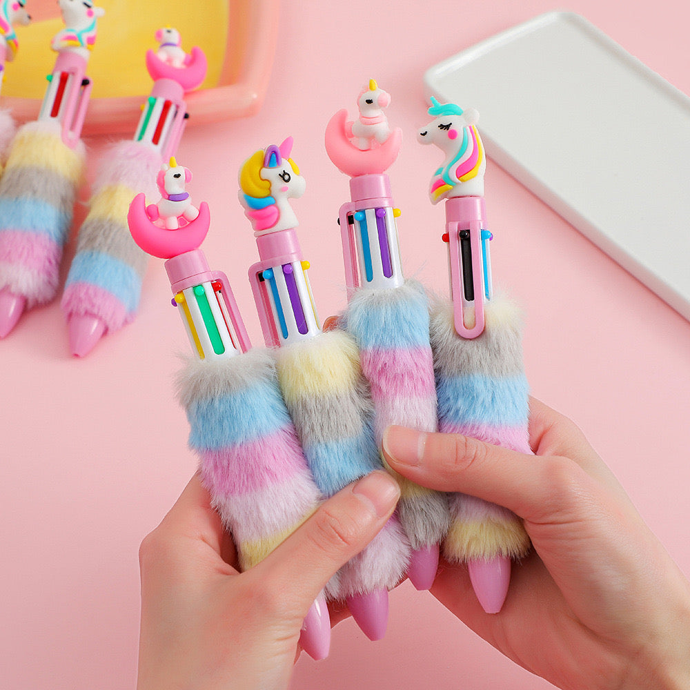 🦄 Cute Furry Multi-Color Pen 6PCS