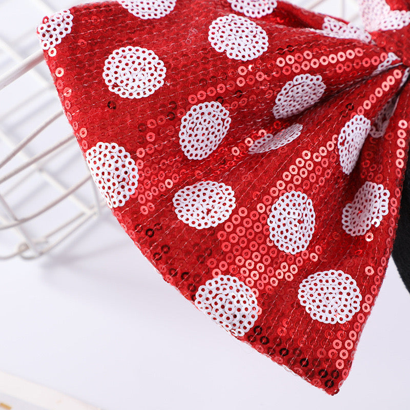 Black and Red Polka-Dot Sequin Bow Headband