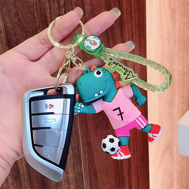 🦖 Soccer Dinosaur Keychain | Cute Cartoon Keyring