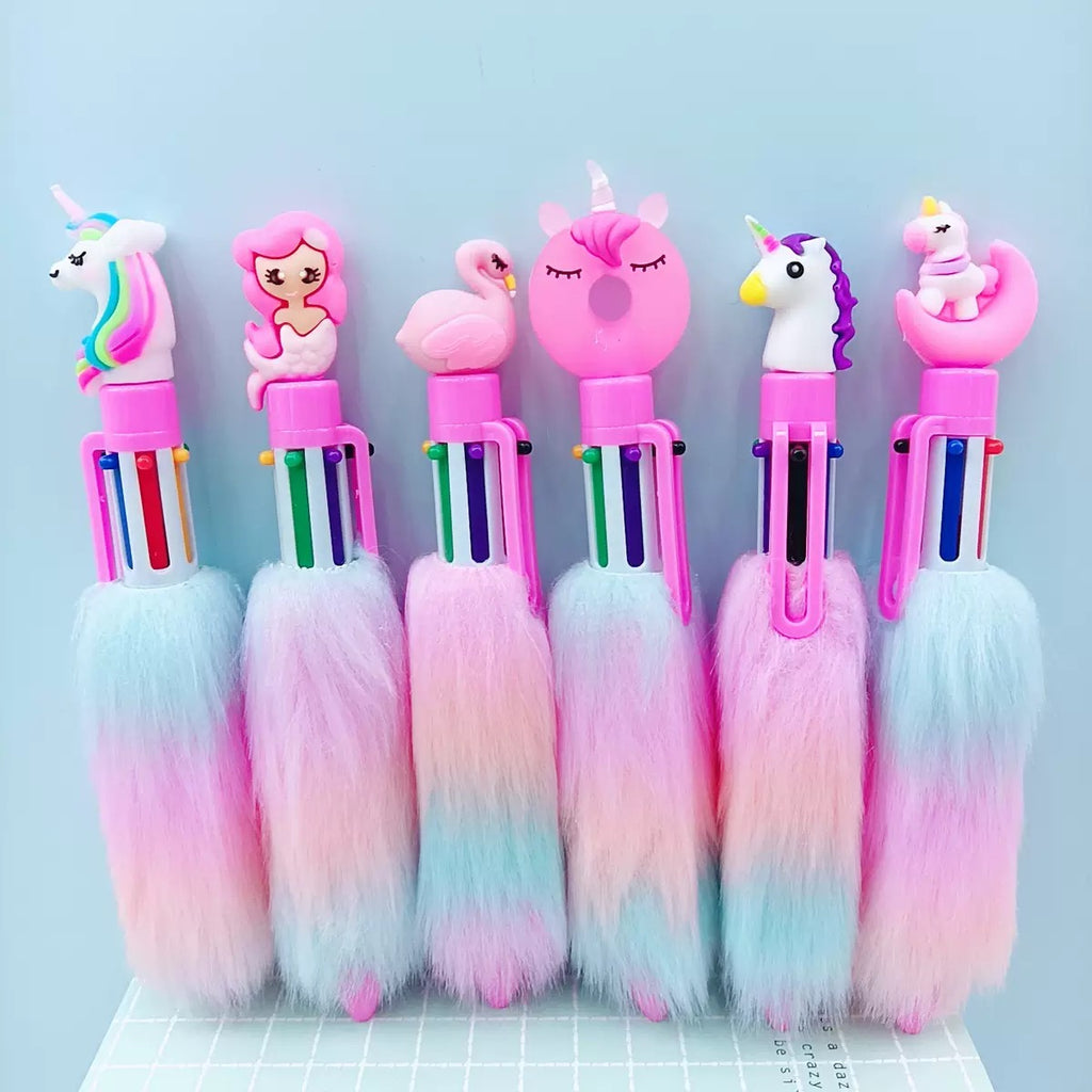 🦄 Cute Furry Multi-Color Pen 6PCS