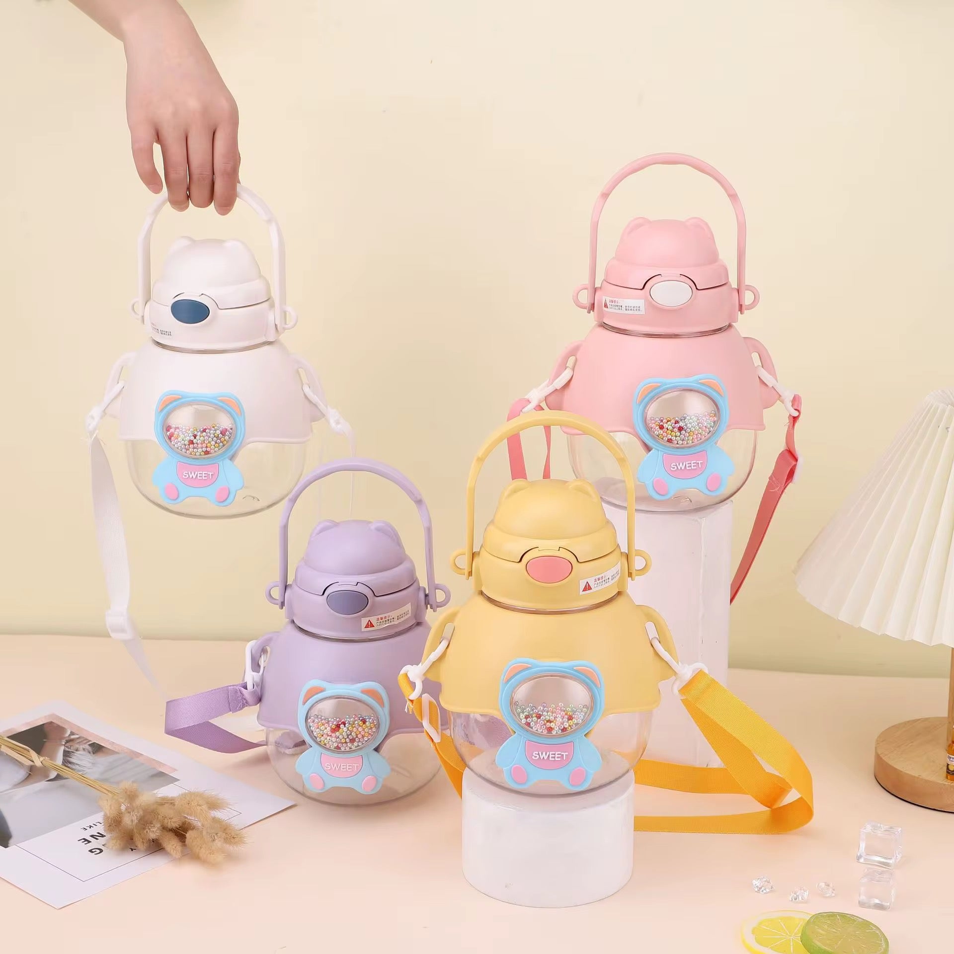 Kids Cute Bear-Shaped Water Bottle – 1300ml | With Phone Holder & Adjustable Strap