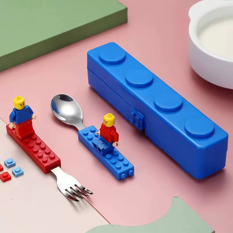LEGO Style Kids Cutlery Set with Storage Case