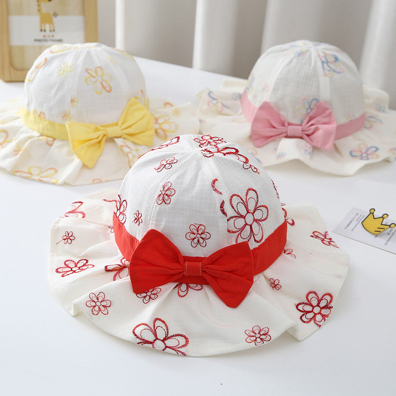 Kids Sun Hat with Bow – Cute Floral Print Wide Brim Hat for Girls (Ages 1–5)