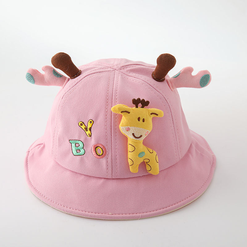 Cute Kids Giraffe Hat with 3D Antlers – Cartoon Animal Bucket Hat (Ages 1–4)
