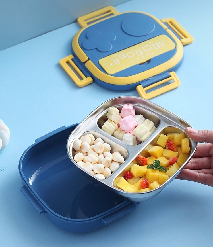 🧃 Kids Stainless Steel Bento Lunch Box – Leak-Resistant 3-Compartment Design