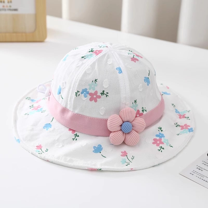 Floral Kids Sun Hat with Cute Flower Decoration