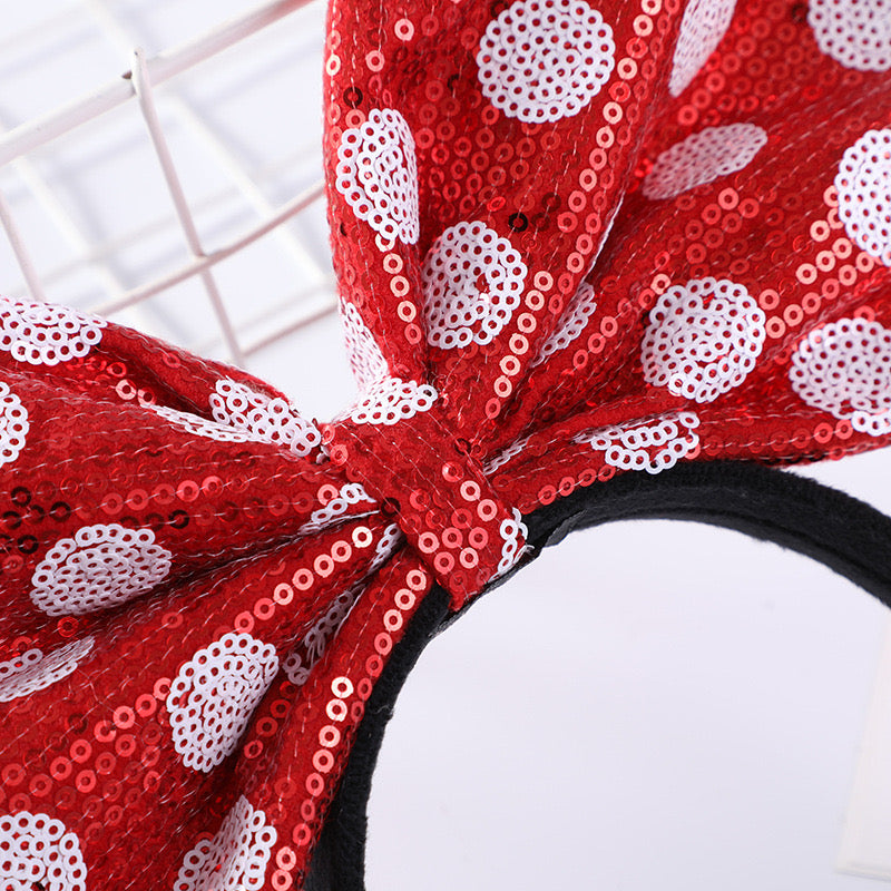 Black and Red Polka-Dot Sequin Bow Headband